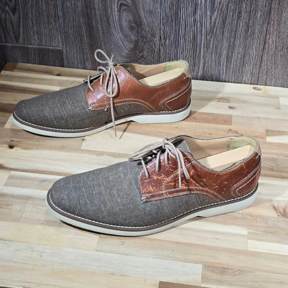 Joseph Abboud Canvas Leather Derby Shoes 12M Brown Tan Mixed‎ Media Casual Dress